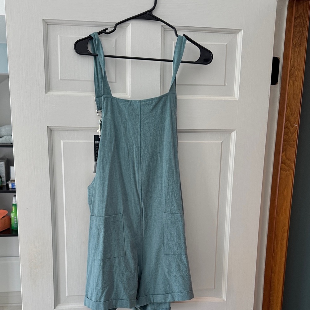 Women's Teal Utility Romper Strap Overalls